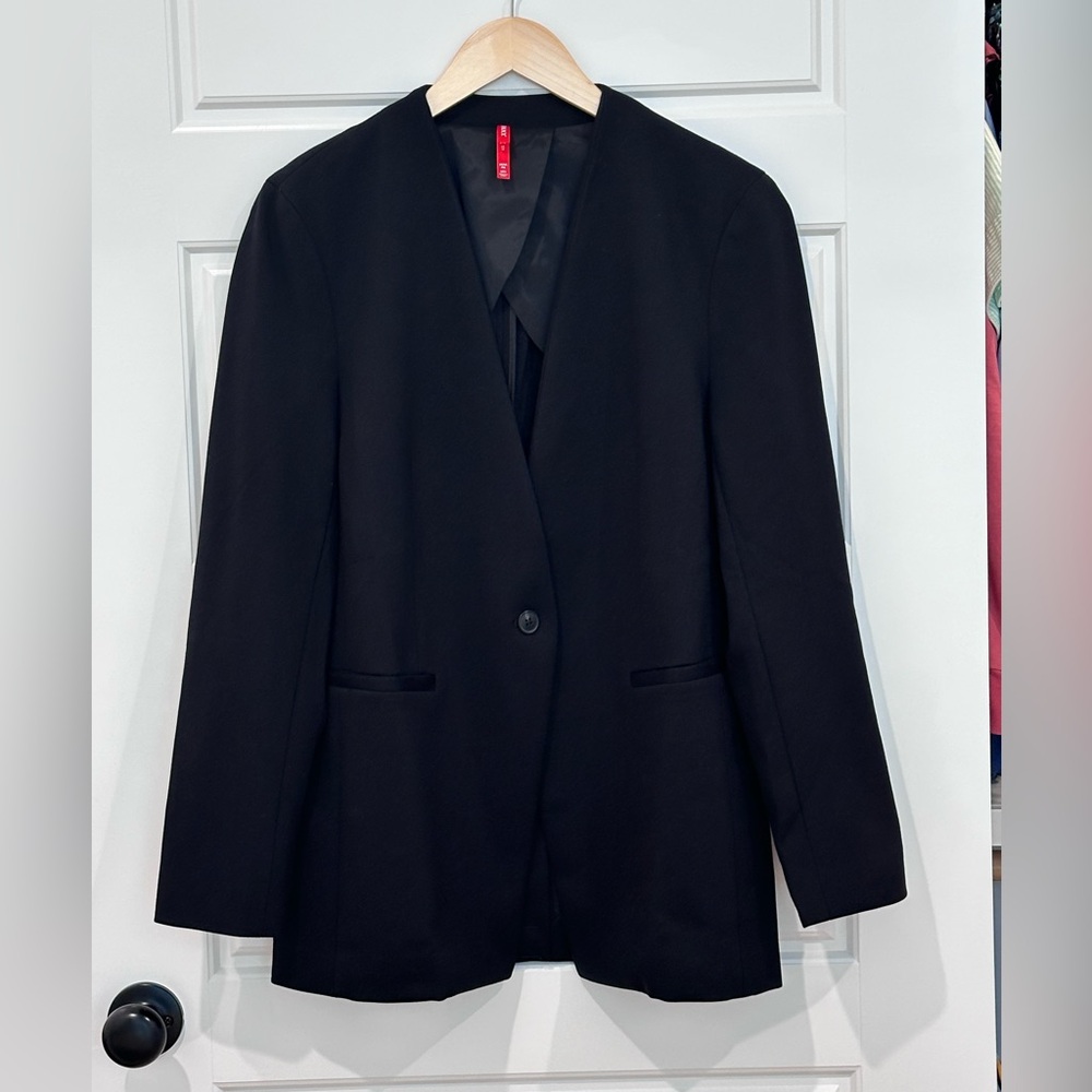 Spanx The Perfect Collarless Blazer Black One Button Ponte Knit Medium - Picture 2 of 4